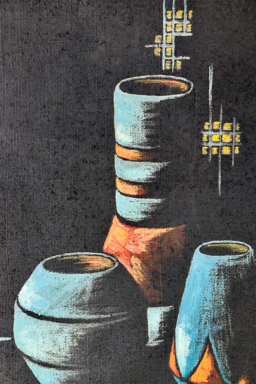 Pair of Cay-Skot Mid Century Vessel Still Life Oil Paintings