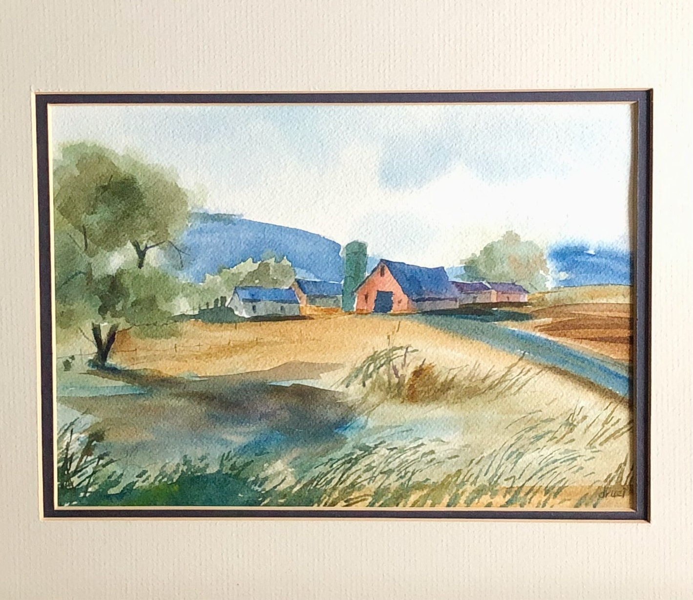 Farm Landscape Watercolor Painting by Druci Gault (late 20th c.)