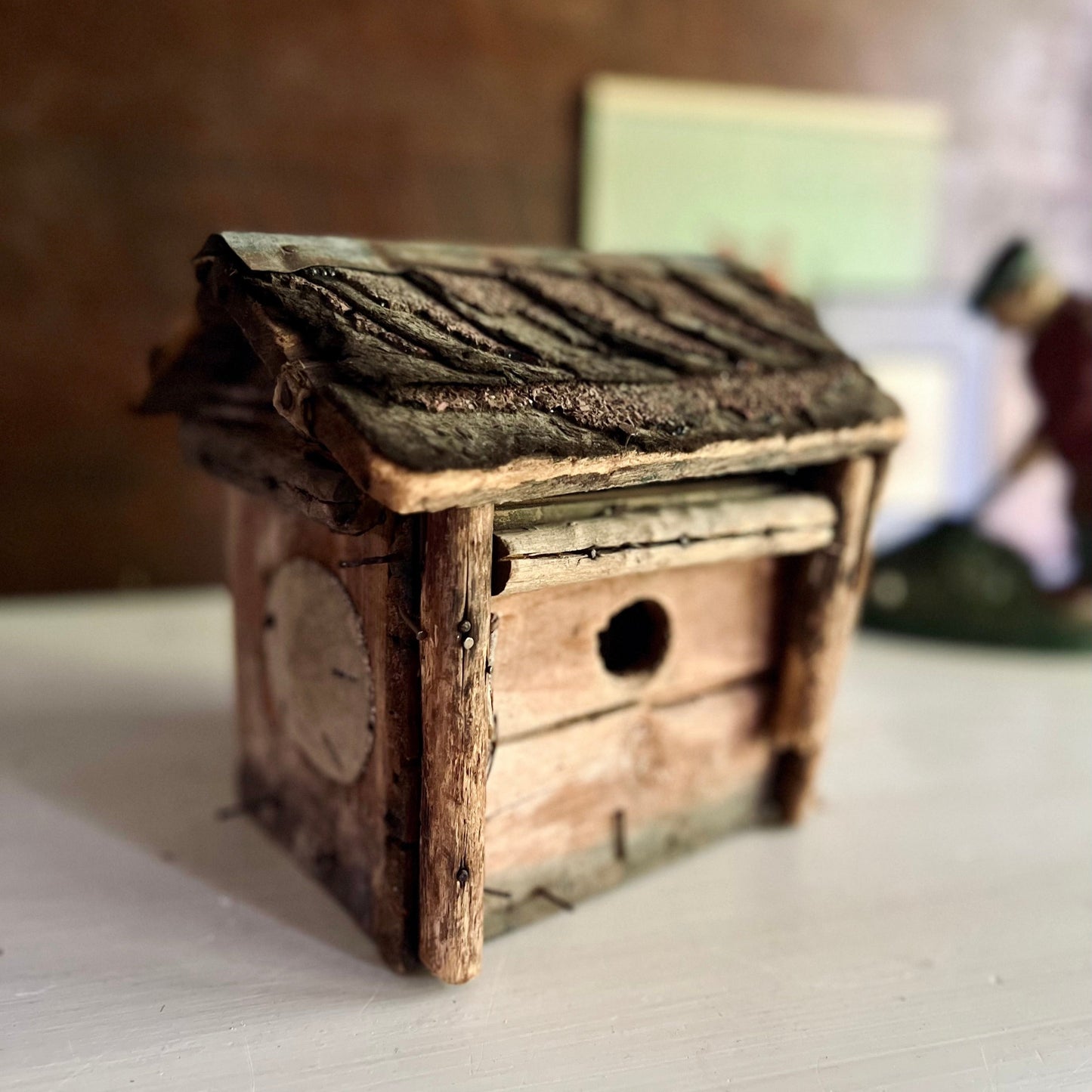 Handmade Rustic Birdhouse with Frozen Charlotte Detail