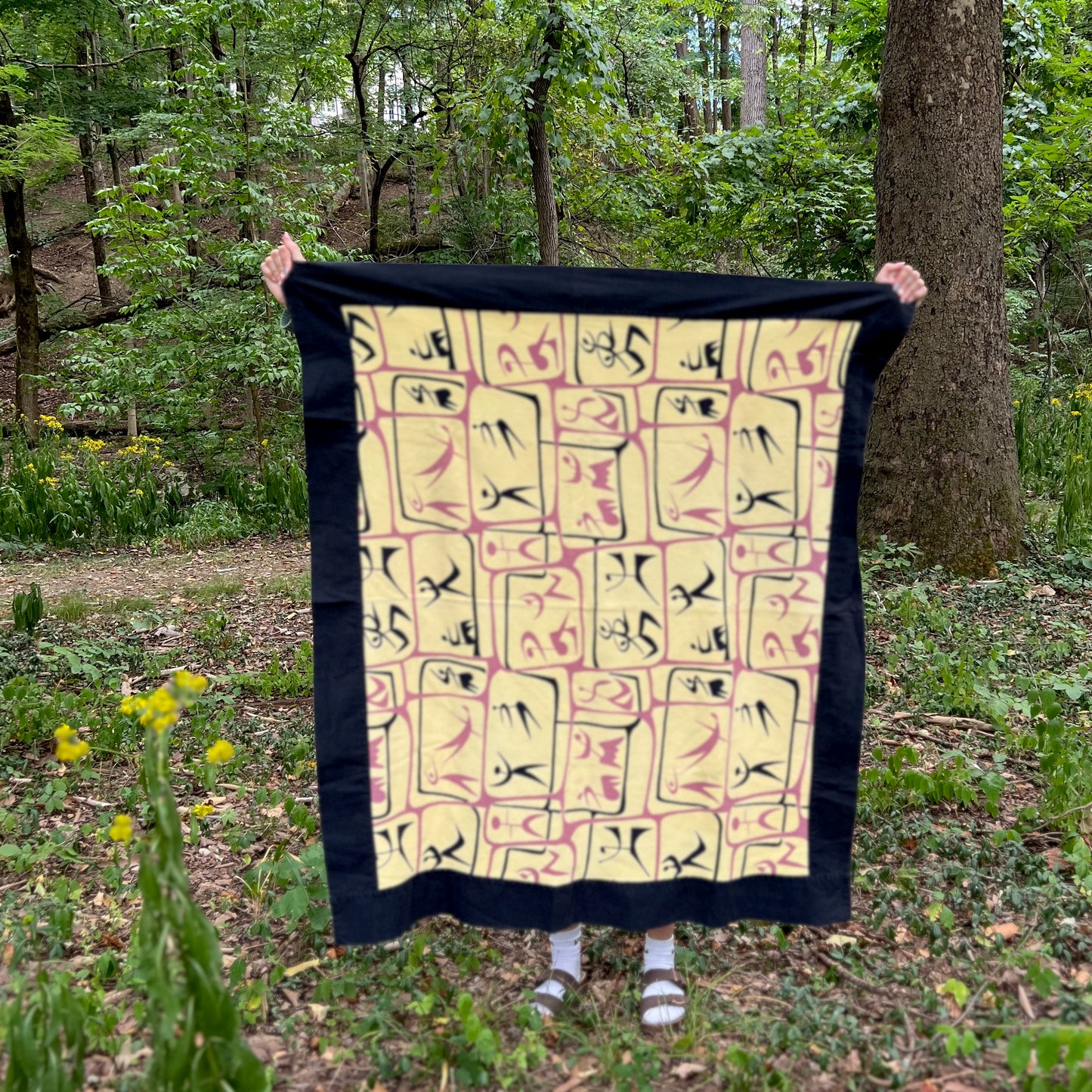 Mid Century MCM John Little Ballet Dancers Barkcloth Tablecloth, 1950s