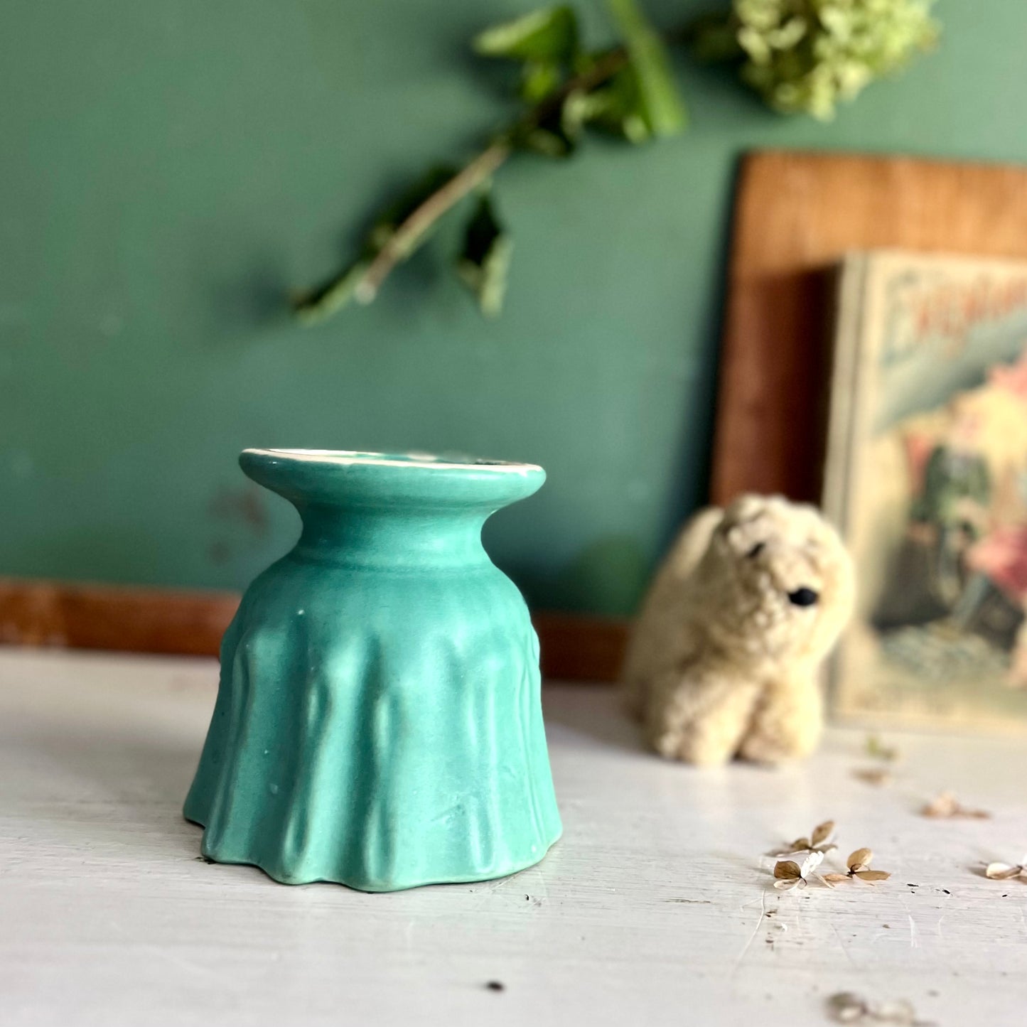 Early Matte Green Brush Pottery Footed 4” Jardiniere Planter
