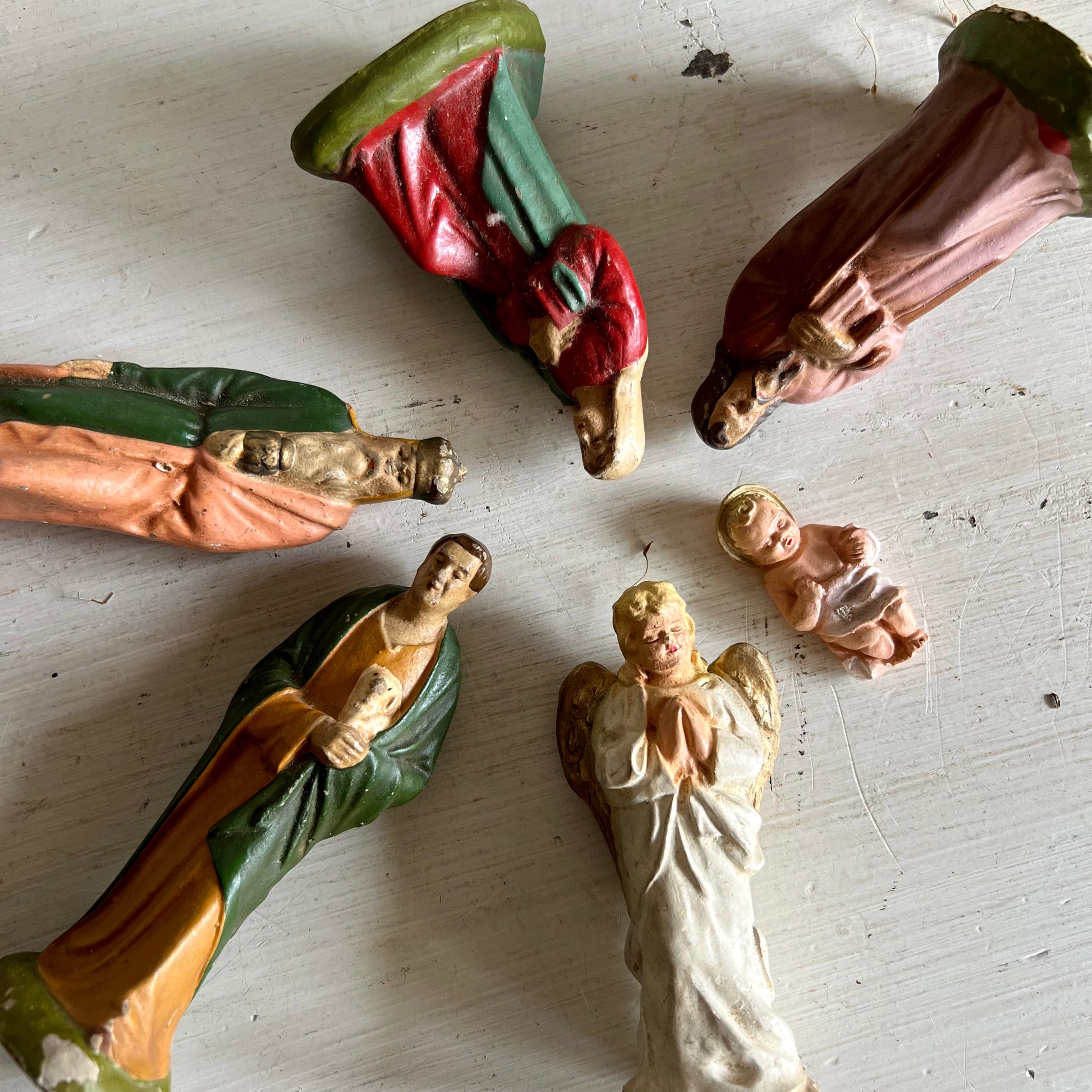 Vintage Wood and Cardboard Nativity Scene