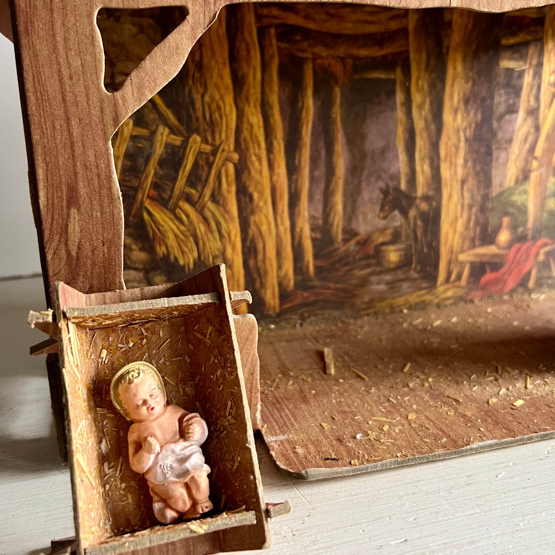 Vintage Wood and Cardboard Nativity Scene