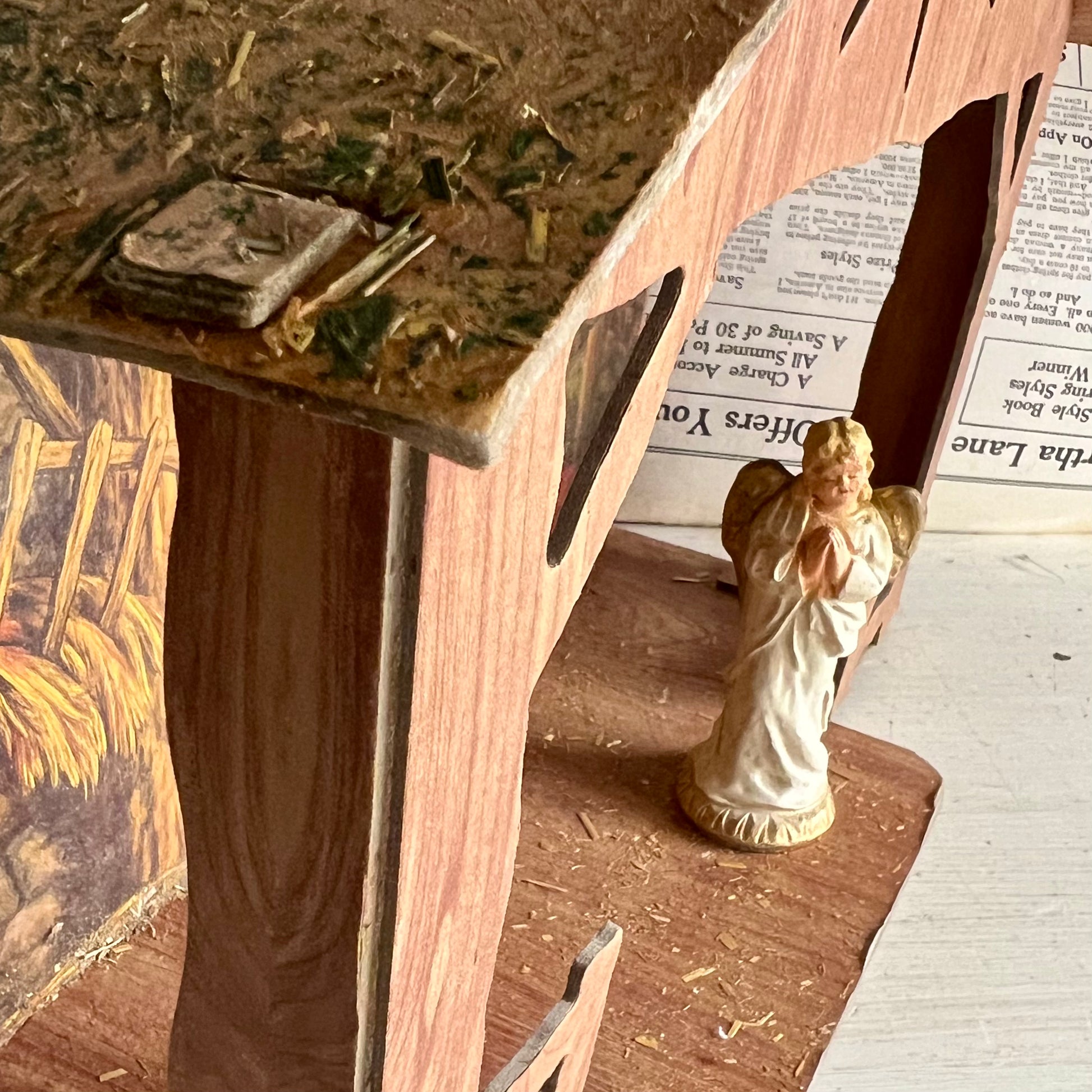 Vintage Wood and Cardboard Nativity Scene