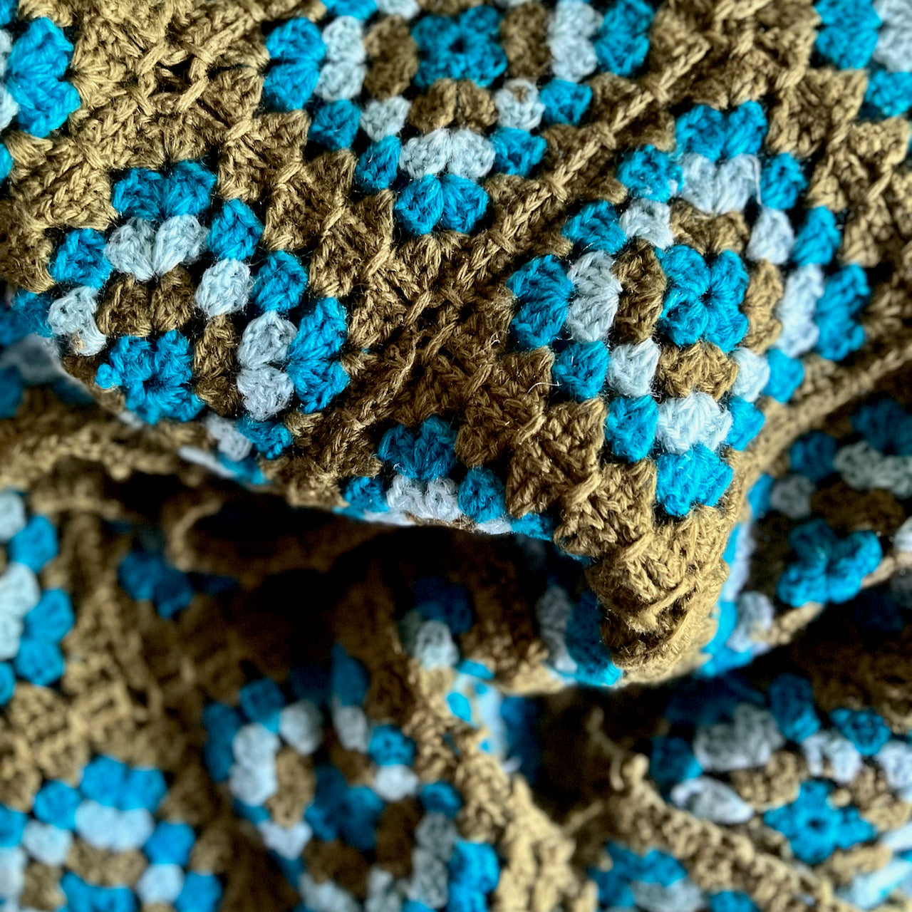 Old Teal and Avocado Granny Square Afghan
