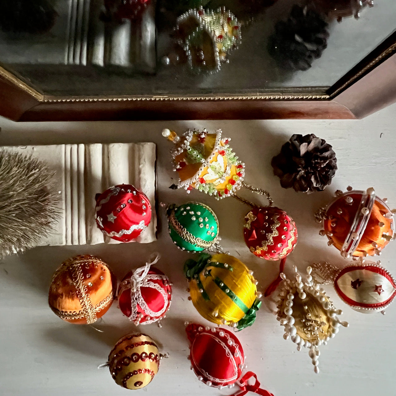 Twelve Vintage Push Pin Christmas Ornaments (c.1960s)