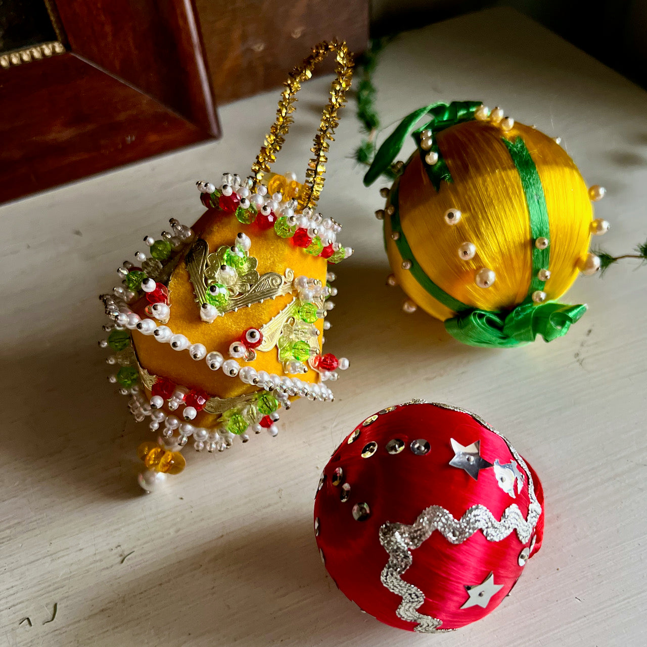 Twelve Vintage Push Pin Christmas Ornaments (c.1960s)