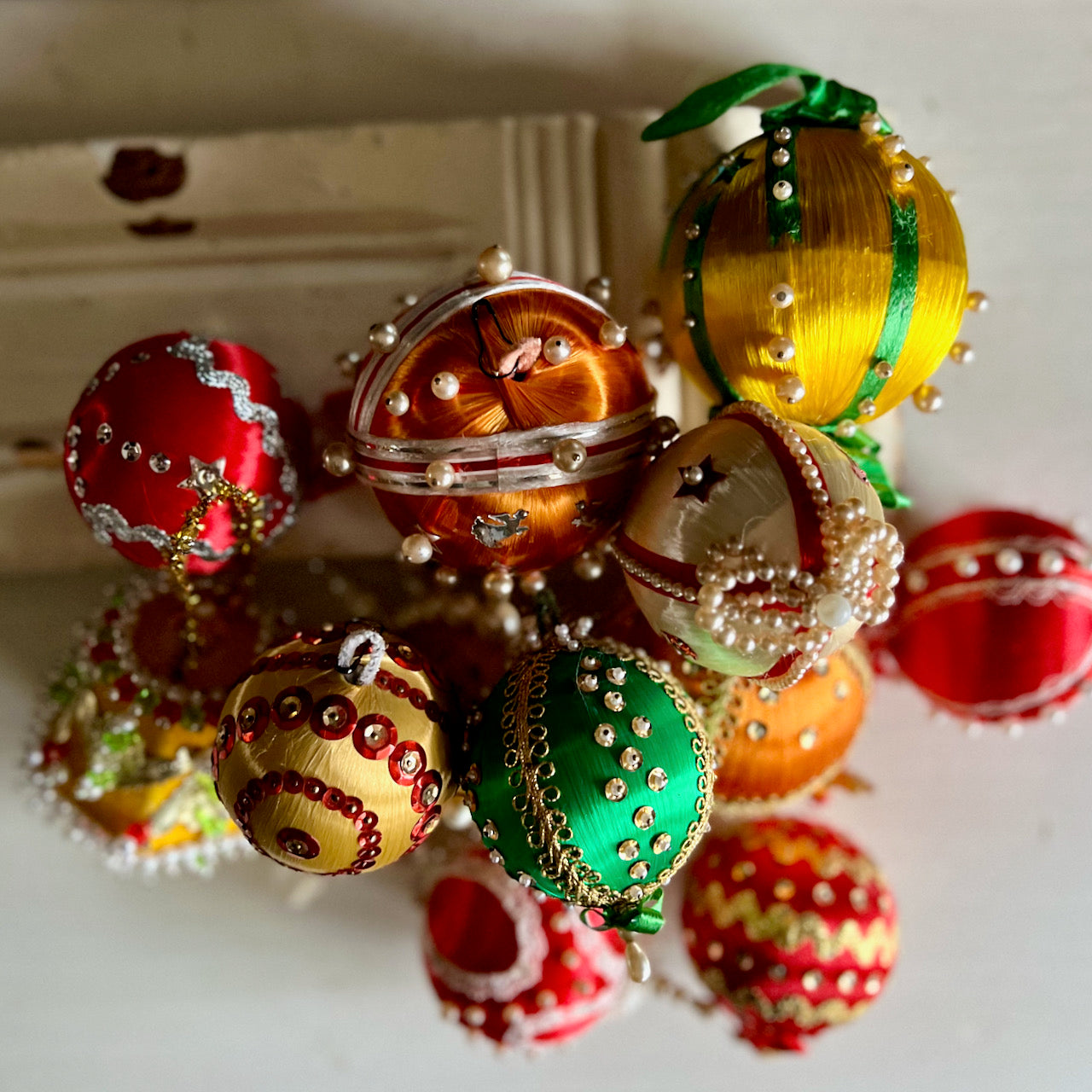 Twelve Vintage Push Pin Christmas Ornaments (c.1960s)