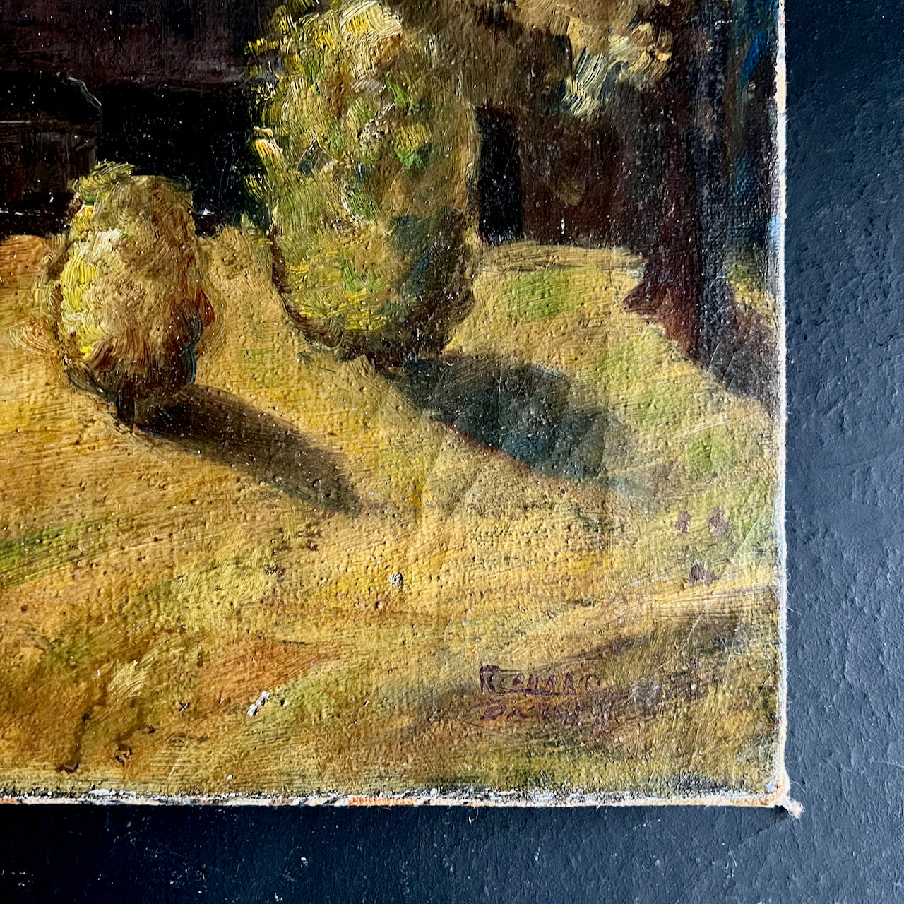 Rustic Old Landscape Painting with Church