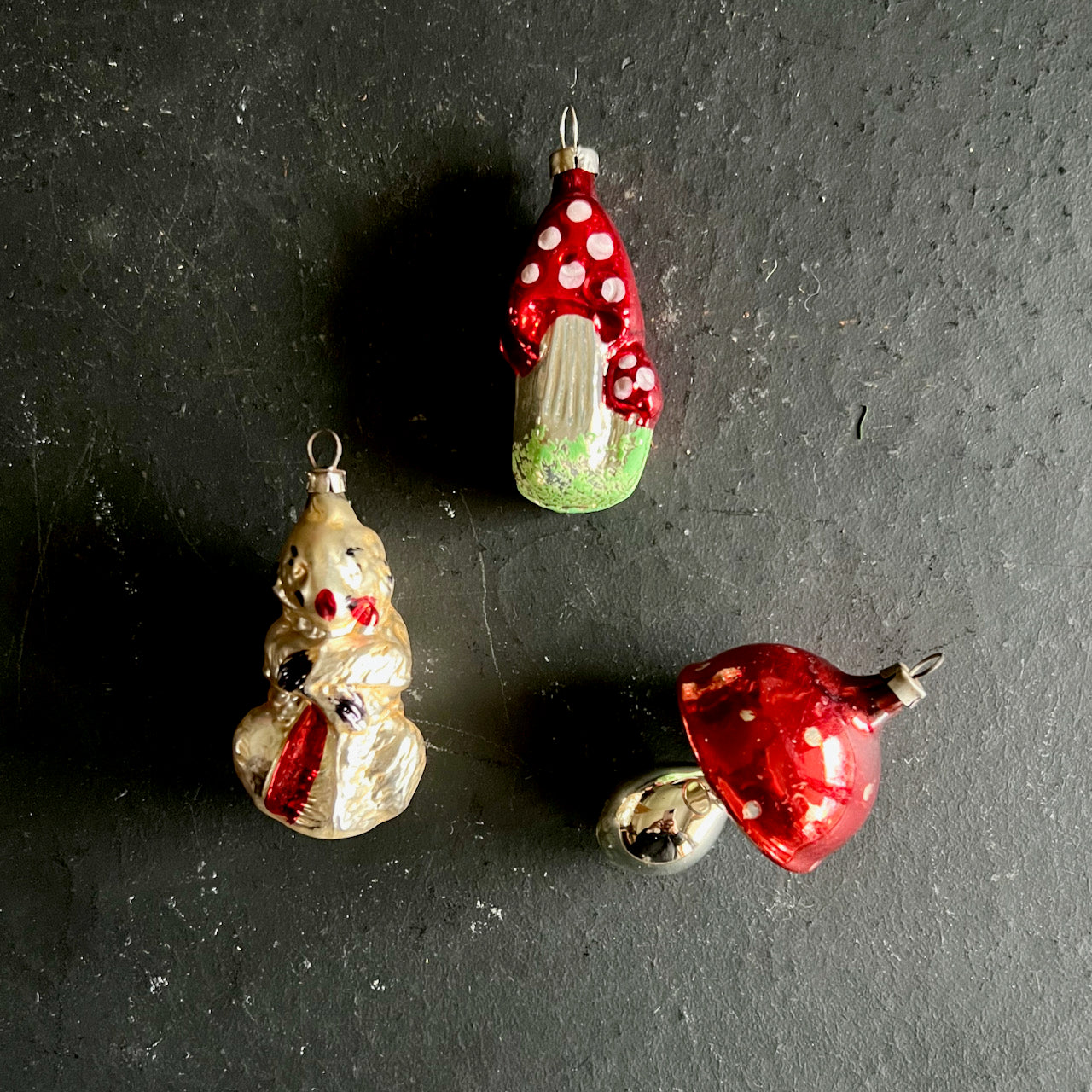 Trio of Early Silvered Figural Christmas Ornaments