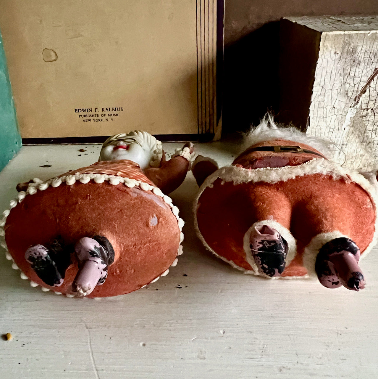Weathered and Worn Flocked Santas and Mrs. Claus