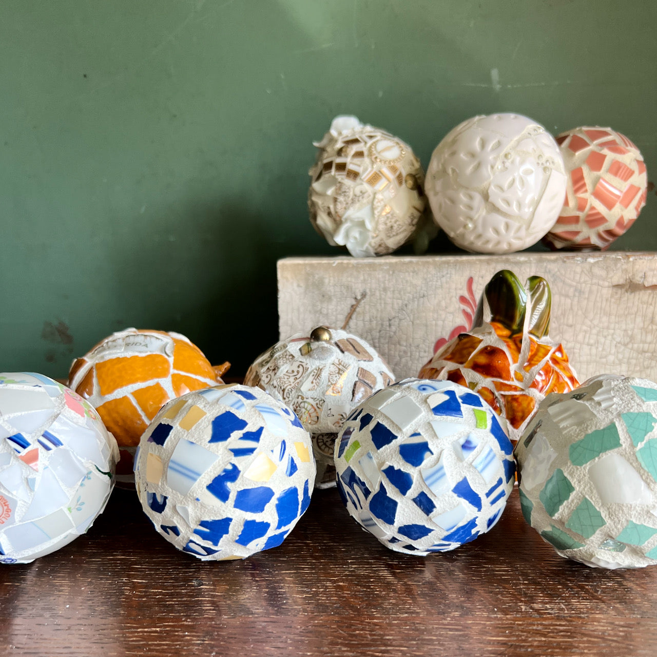 Upcycled Hand Crafted Mosaic Ornament Balls