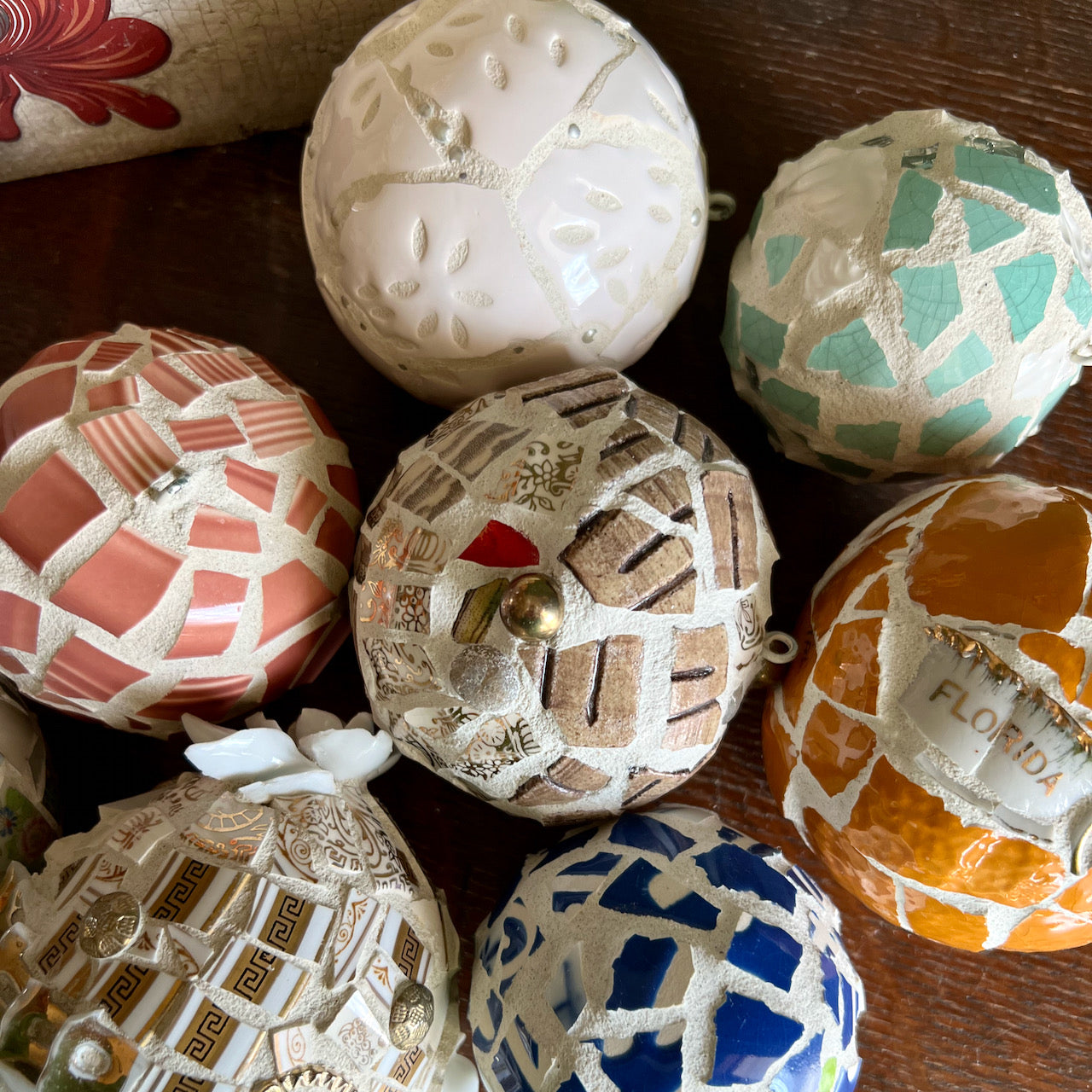 Upcycled Hand Crafted Mosaic Ornament Balls