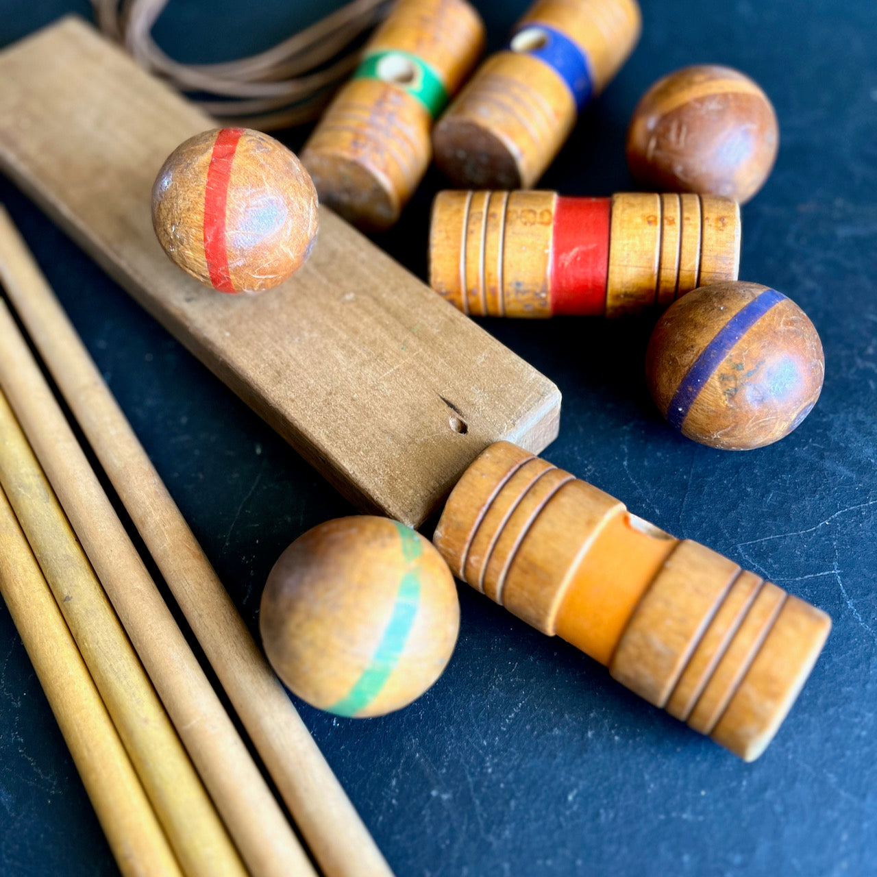 Vintage Child's Wooden Croquet Set for 4
