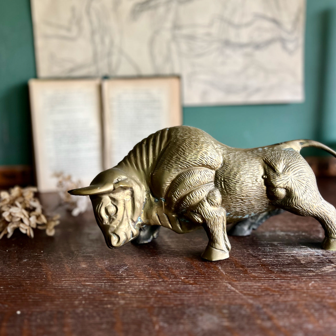 Vintage Brass Bull Sculpture