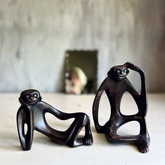 Pair of Mid Century Modernist Nesting Monkey Figurines