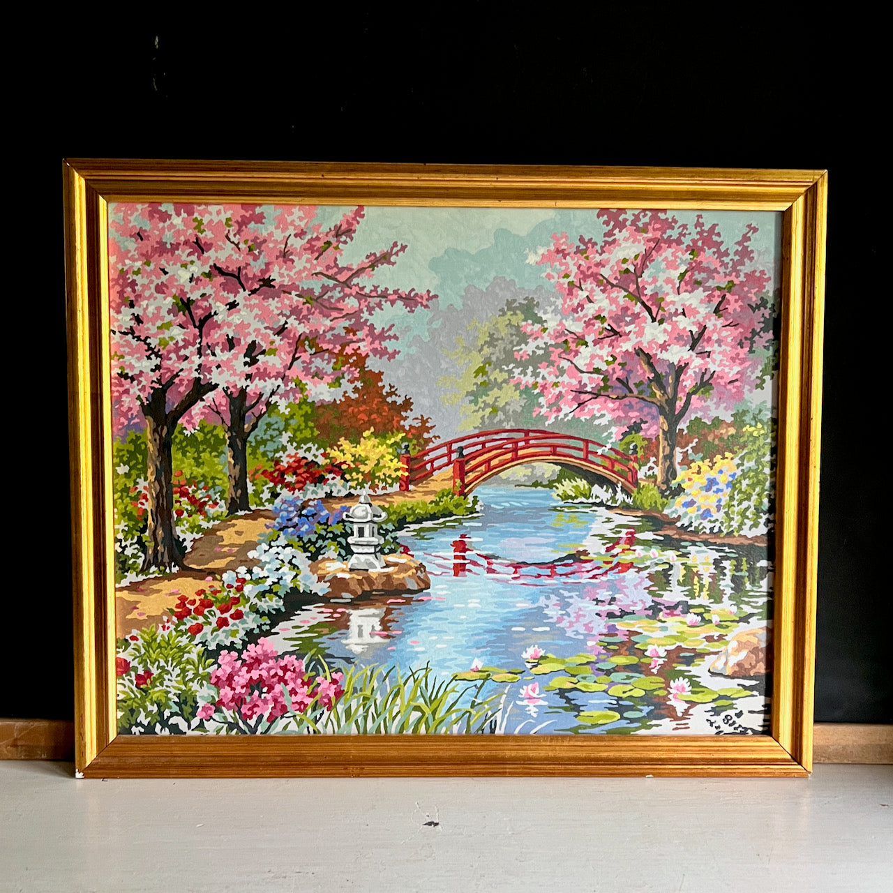 Japanese Garden Cherry Blossom Scene Paint by Number