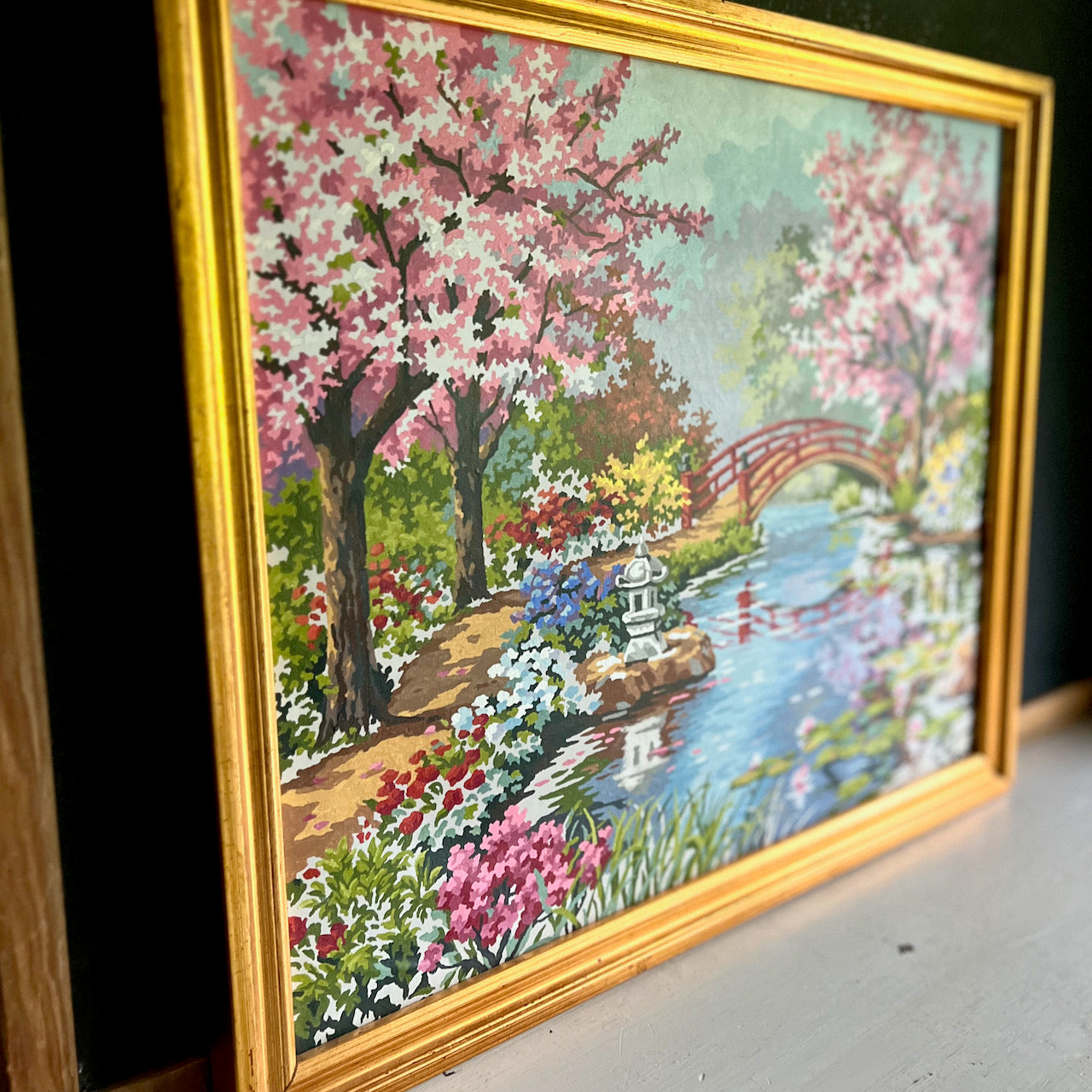 Japanese Garden Cherry Blossom Scene Paint by Number