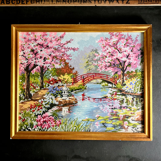 Japanese Garden Cherry Blossom Scene Paint by Number