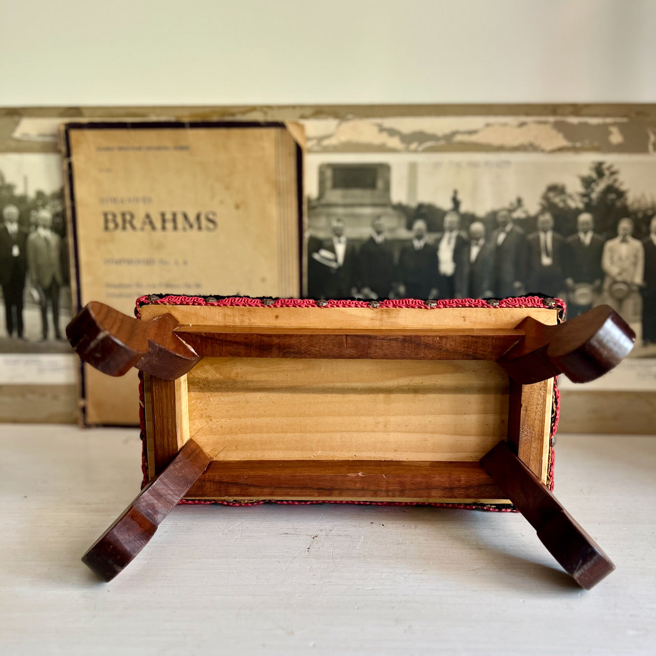 Floral Hook Rug Covered Footstool