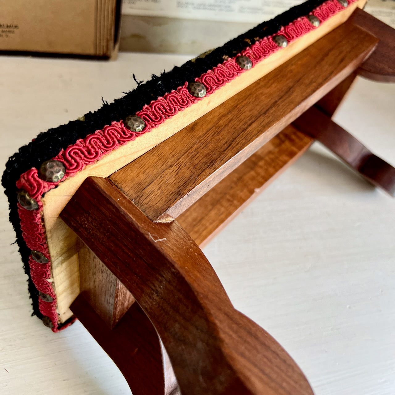 Floral Hook Rug Covered Footstool
