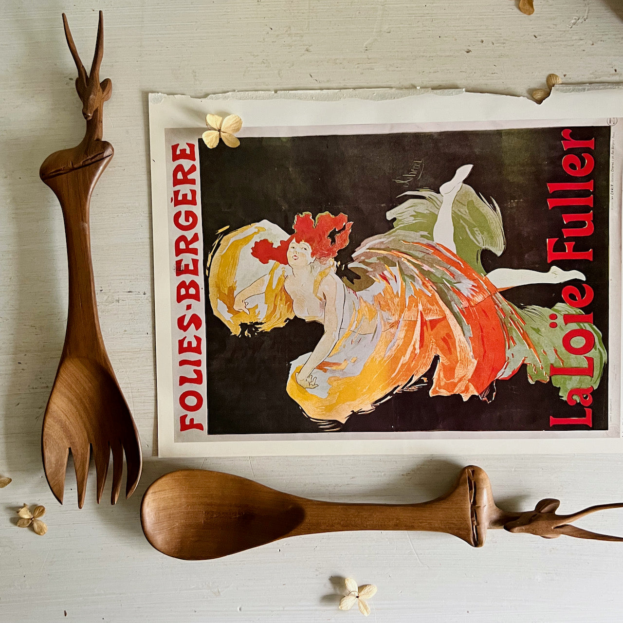Vintage Hand Carved Antelope Salad Servers