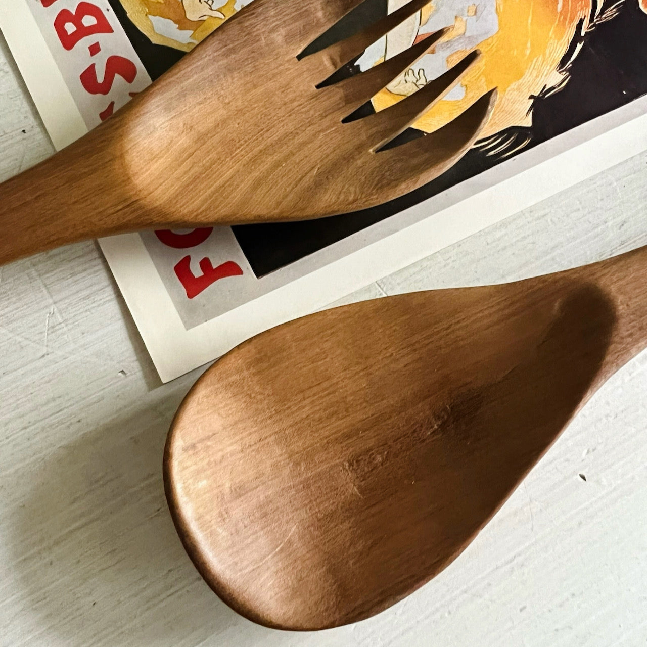Vintage Hand Carved Antelope Salad Servers
