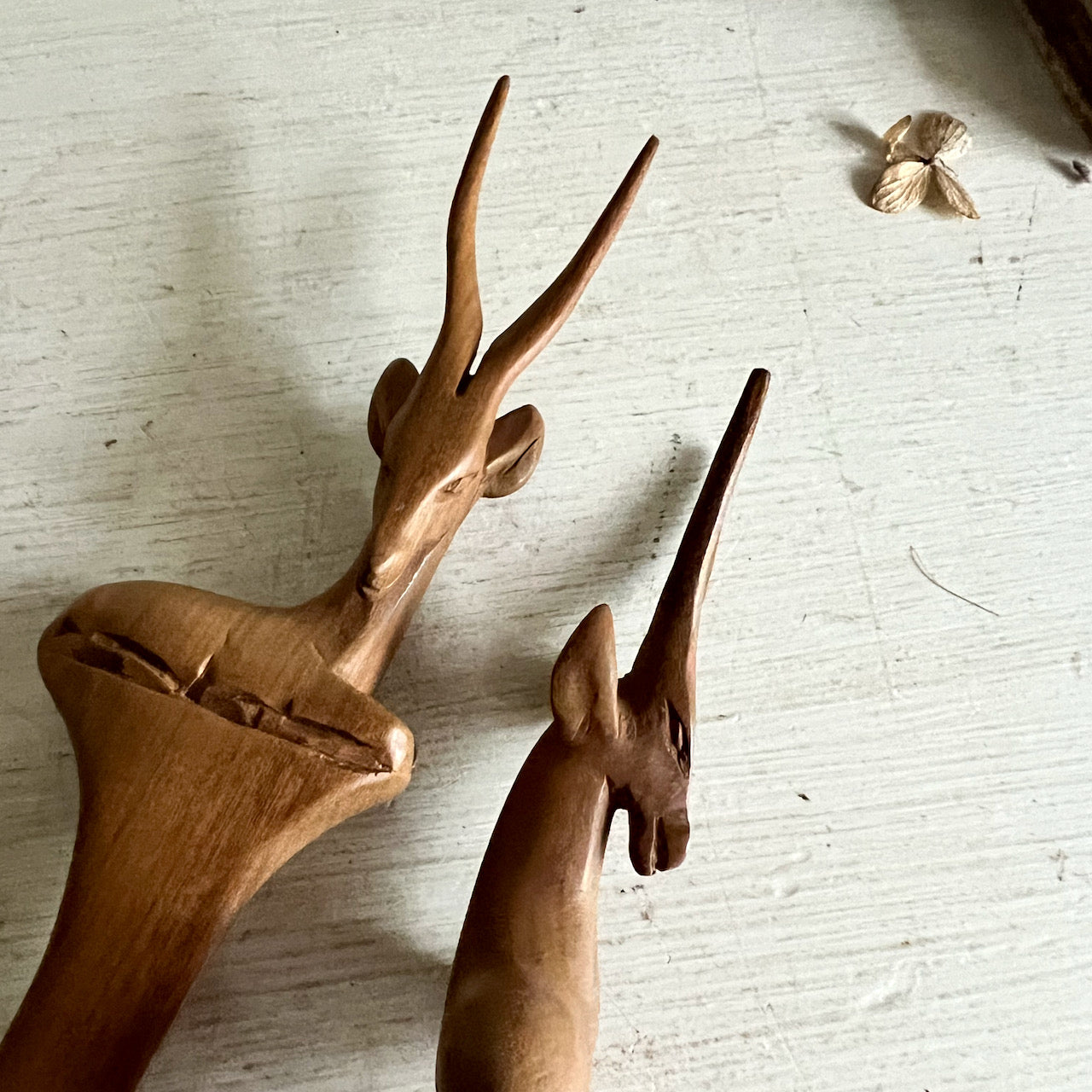 Vintage Hand Carved Antelope Salad Servers