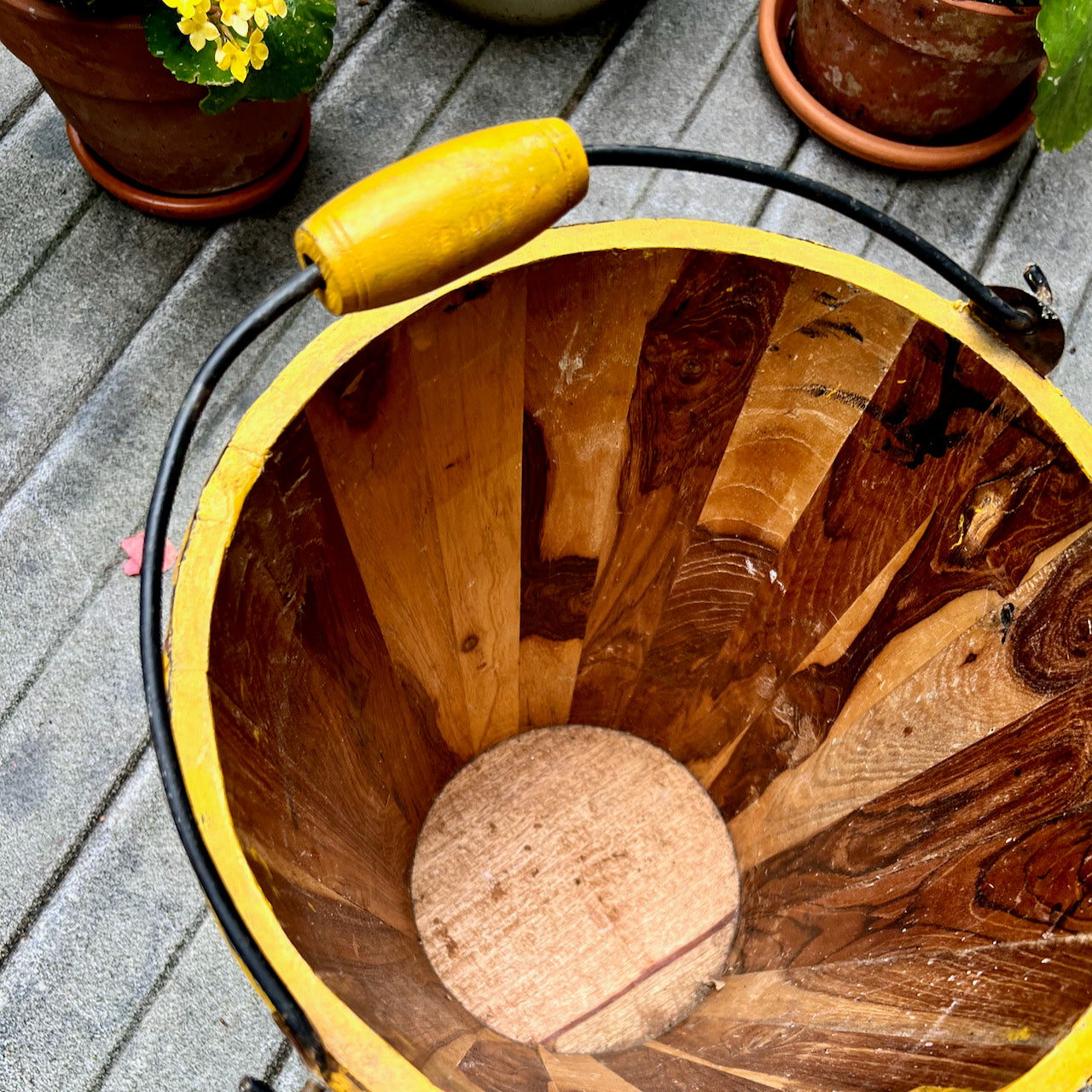 Folk Art Painted Wooden Bucket with Camel and Floral Motif