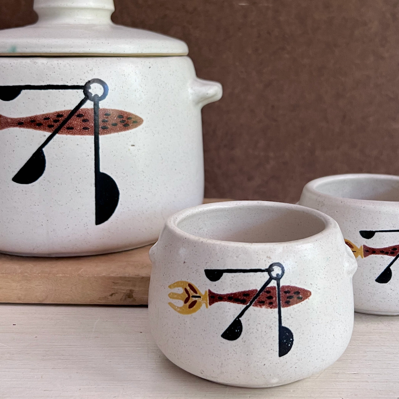 Vintage Westbend Bean Pot with Matching Bowls (c.1960s)