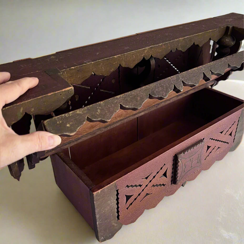 Early Bench Made Wooden Wall Shelf with Box (c.1800s)