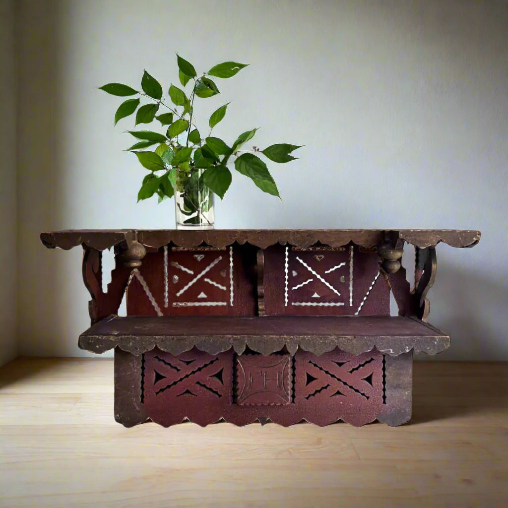 Early Bench Made Wooden Wall Shelf with Box (c.1800s)