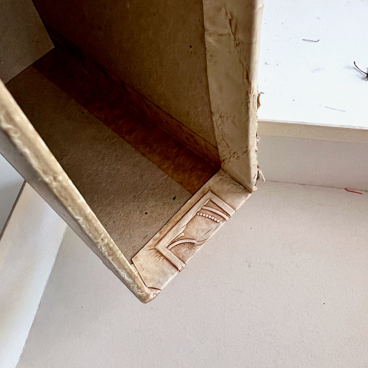 Embellished Cardboard Storage Box with Bakelite Drawer Pull