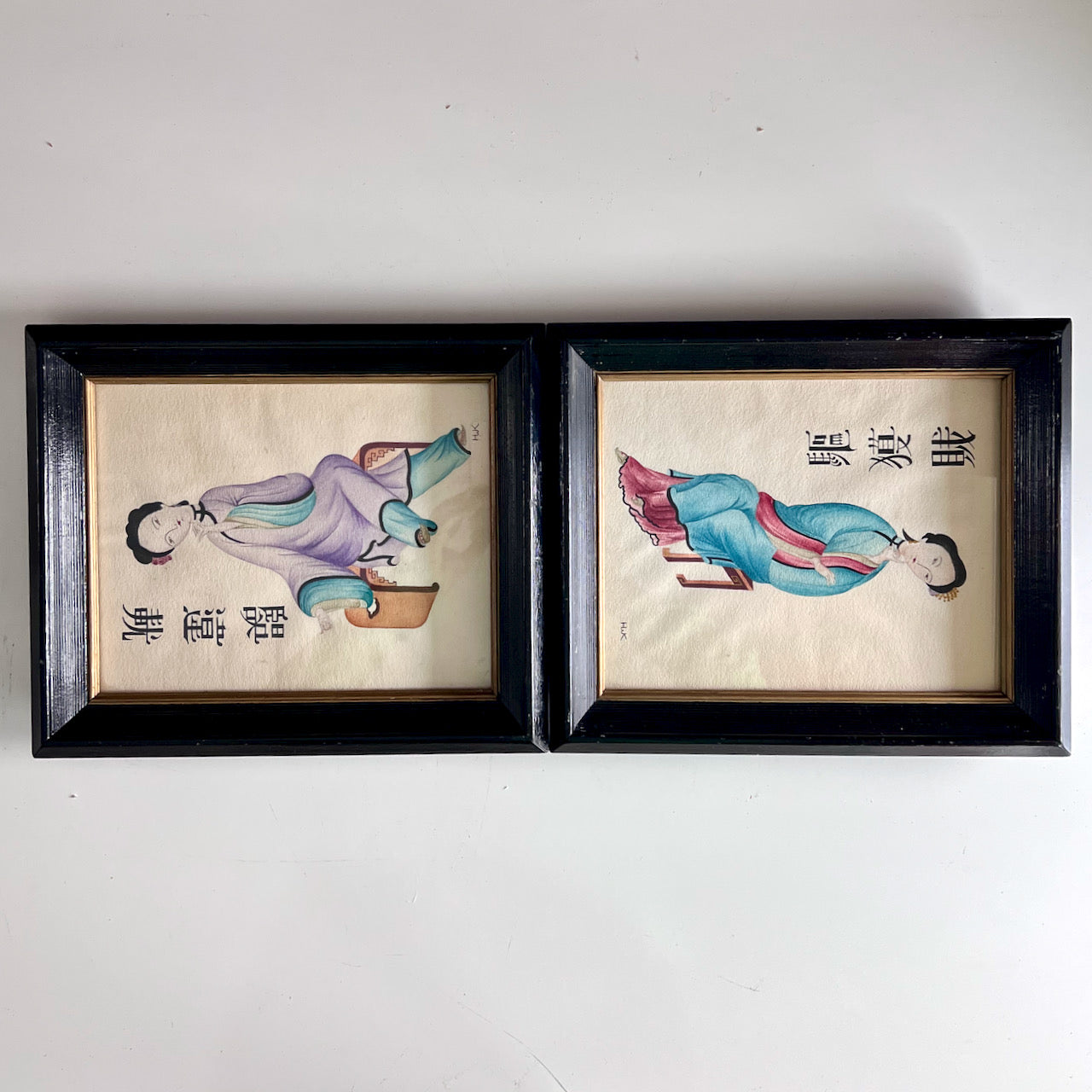 Pair of Early Asian Women Watercolor Paintings