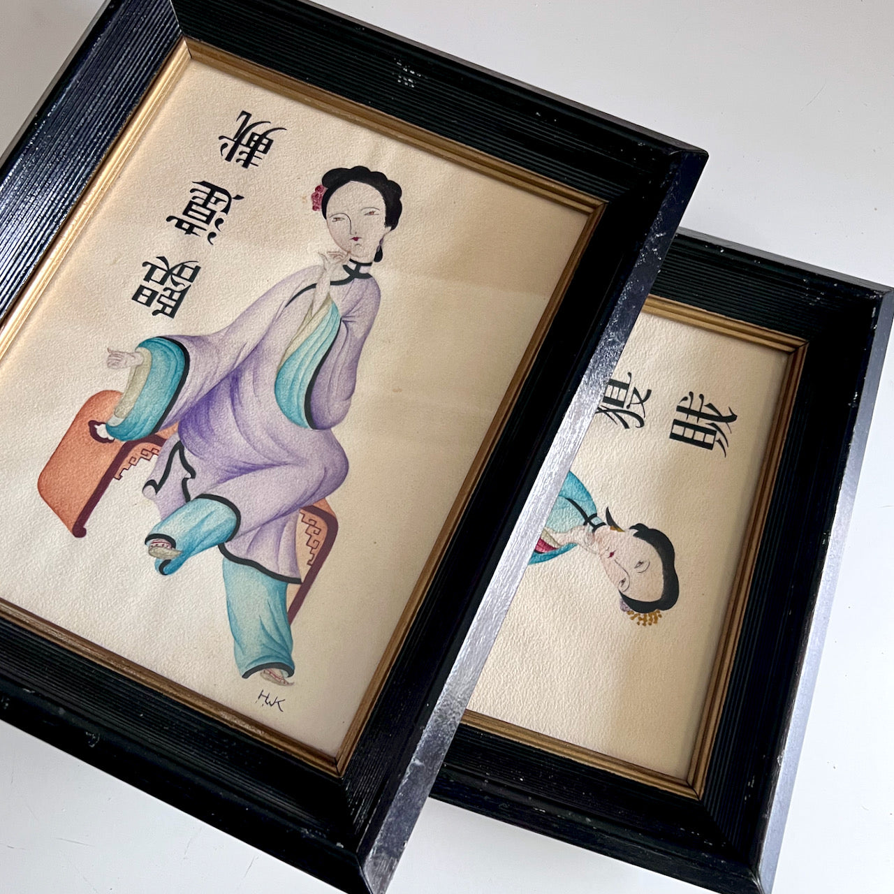 Pair of Early Asian Women Watercolor Paintings