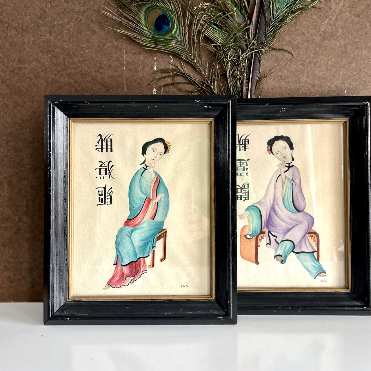 Pair of Early Asian Women Watercolor Paintings