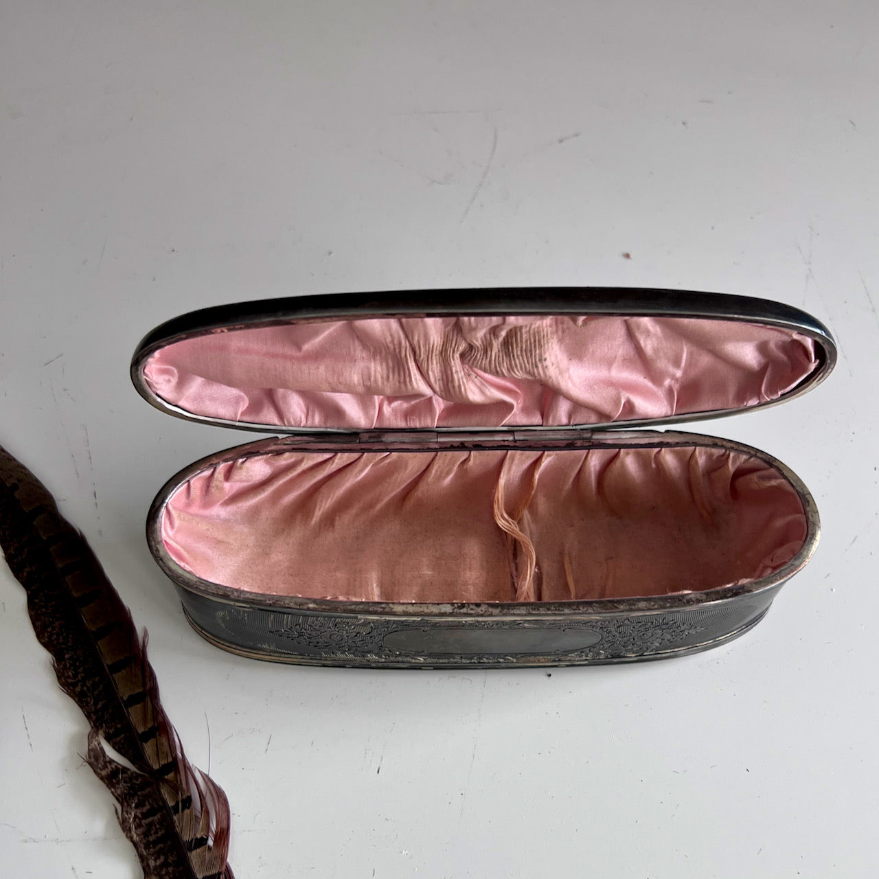 Antique Victorian Monogrammed Silver Plate Jewelry Case