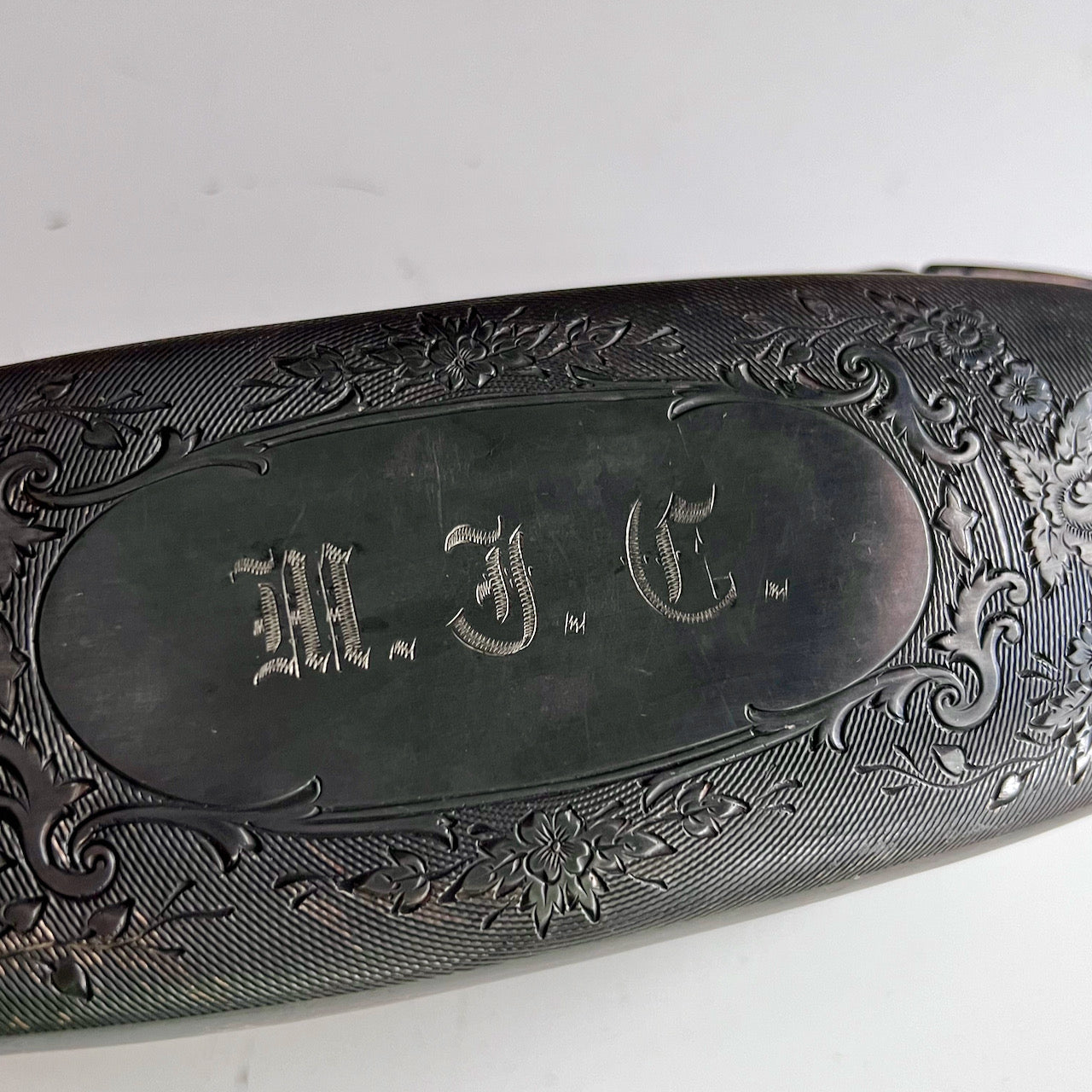 Antique Victorian Monogrammed Silver Plate Jewelry Case