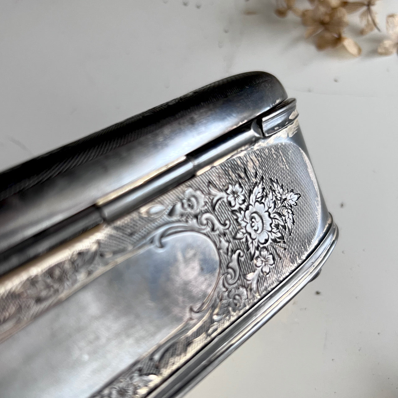 Antique Victorian Monogrammed Silver Plate Jewelry Case