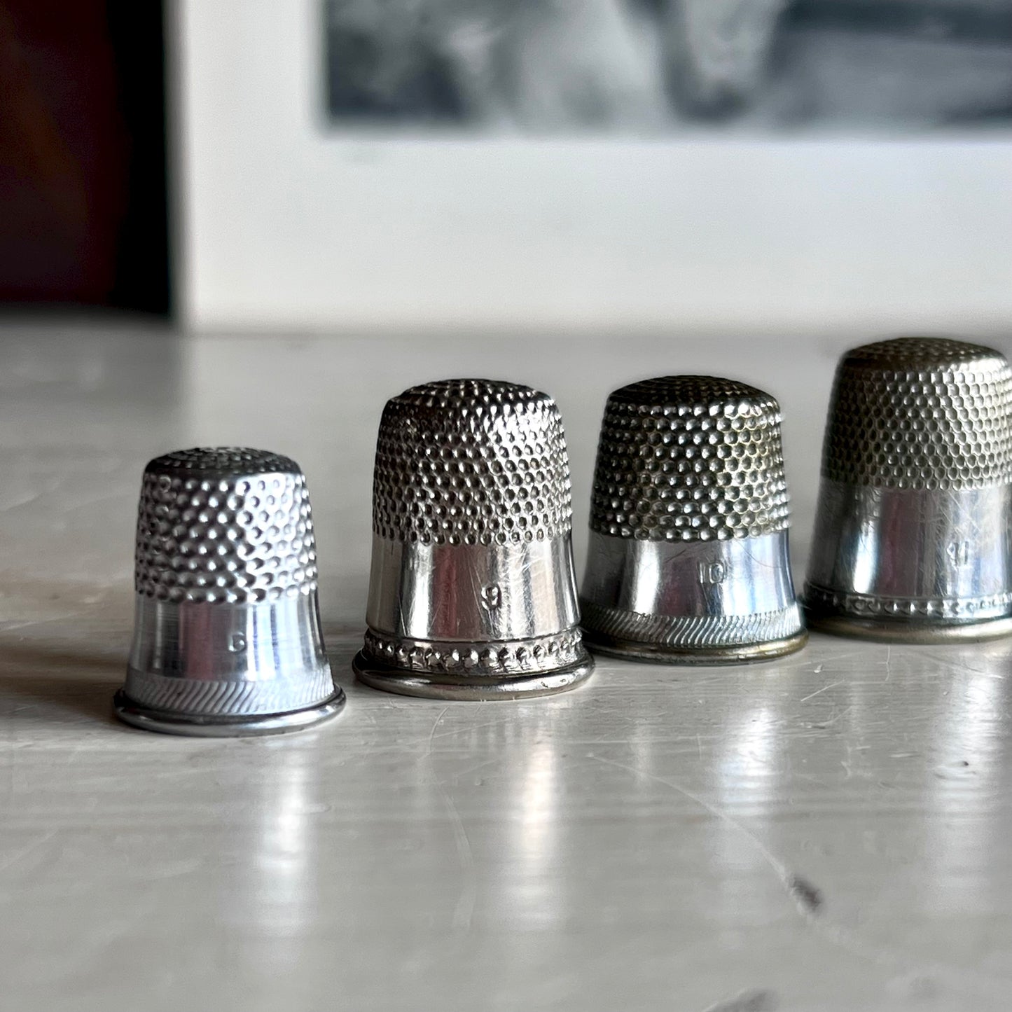 Five Vintage Silver Sewing Thimbles