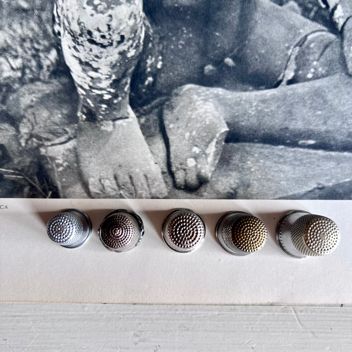 Five Vintage Silver Sewing Thimbles