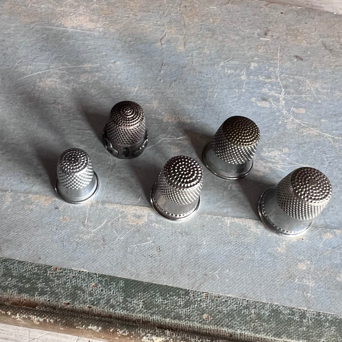 Five Vintage Silver Sewing Thimbles