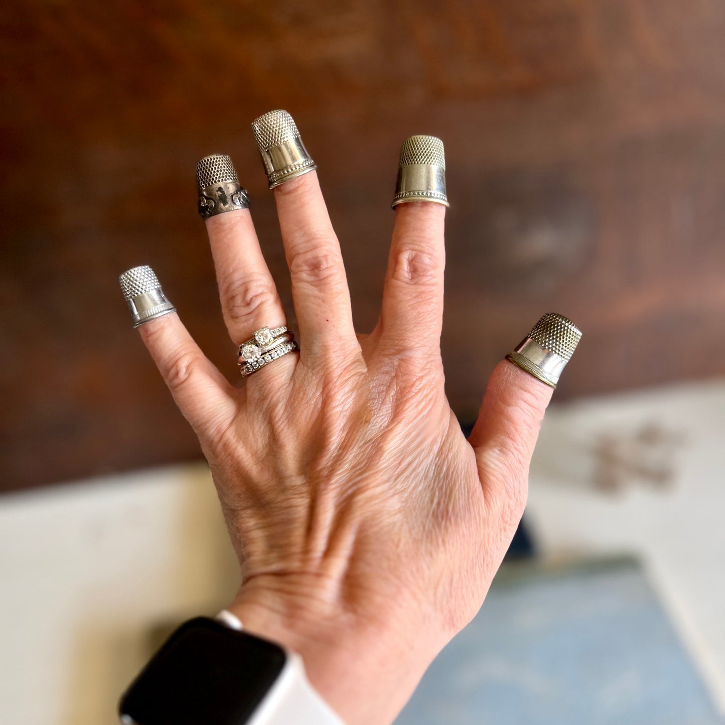 Five Vintage Silver Sewing Thimbles
