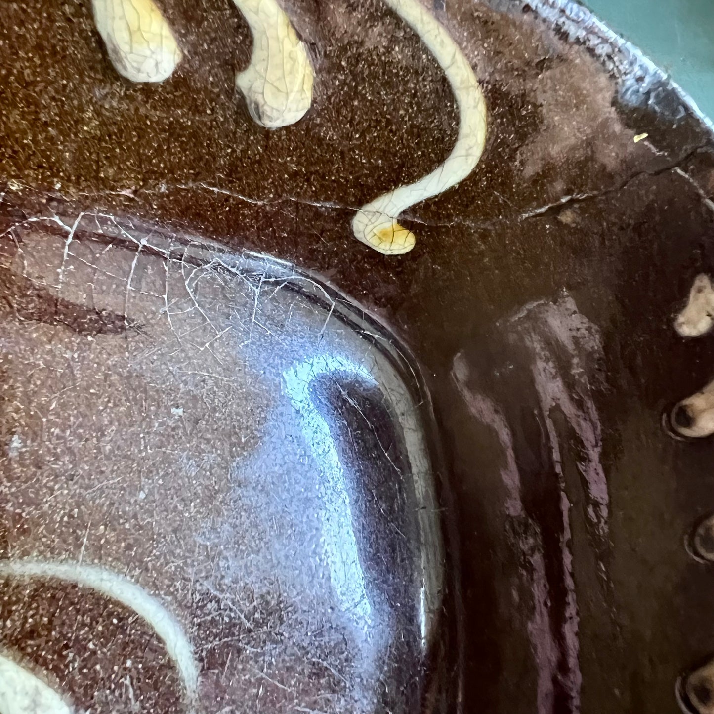 19th Century Redware Slip Glaze Decorated Baking Dish