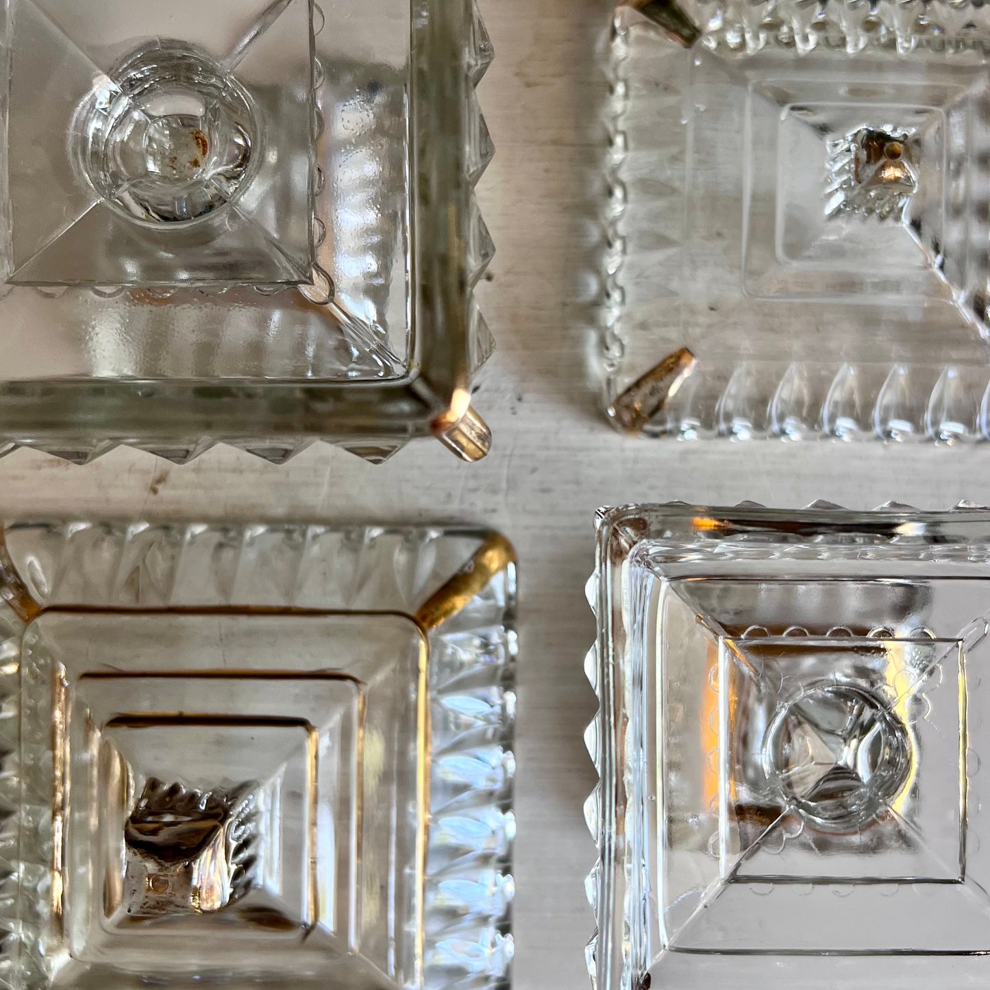 Mid Century Jeanette Clear Glass Wedding Cake Boxes Gold Decoration