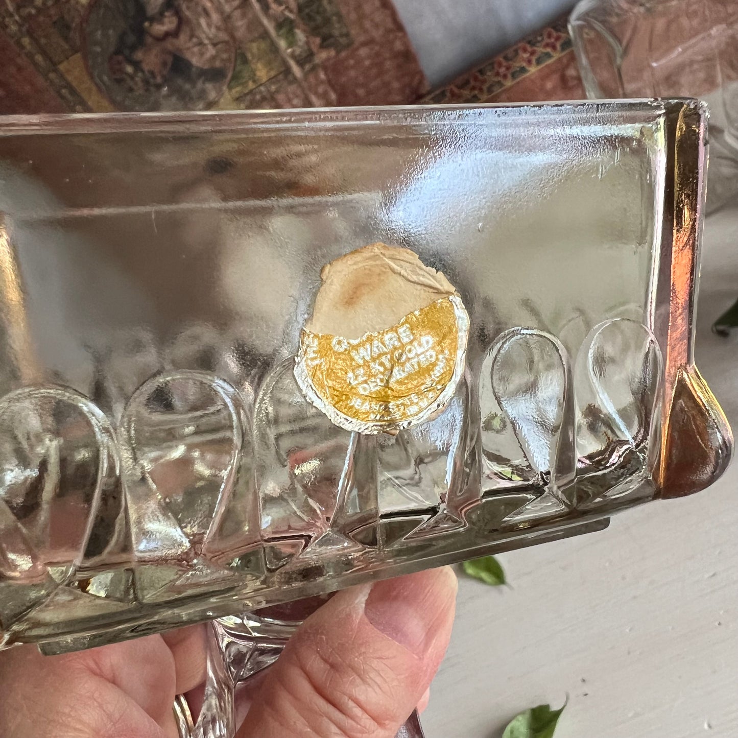 Mid Century Jeanette Clear Glass Wedding Cake Boxes Gold Decoration