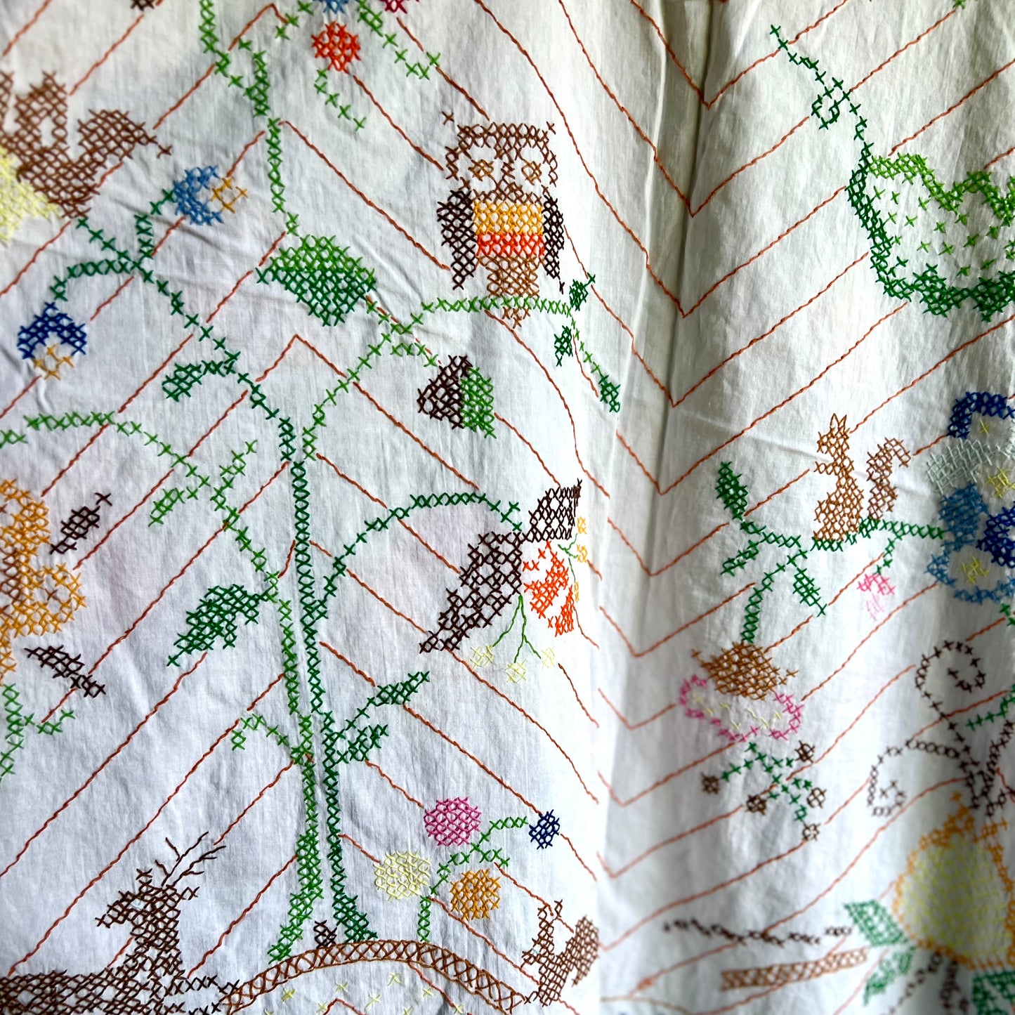 1940s Hand Embroidered Soft Cotton Coverlet