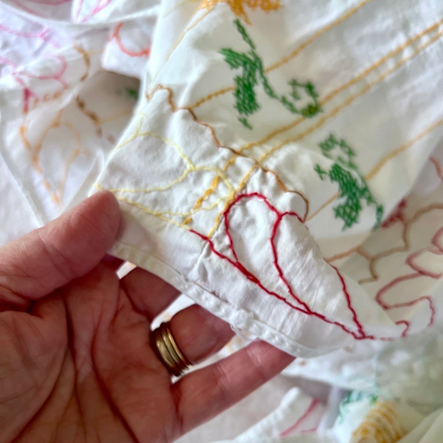 1940s Hand Embroidered Soft Cotton Coverlet