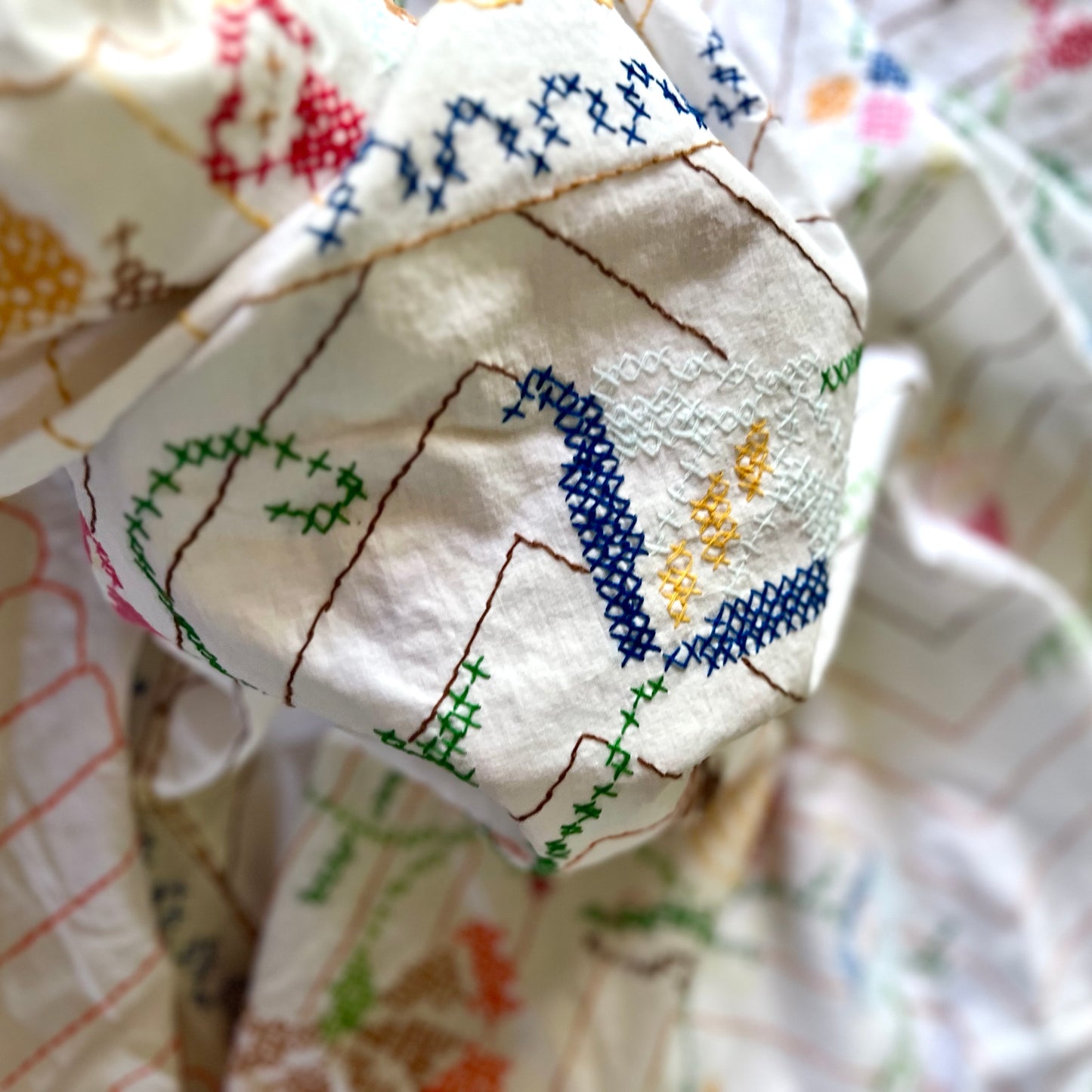1940s Hand Embroidered Soft Cotton Coverlet