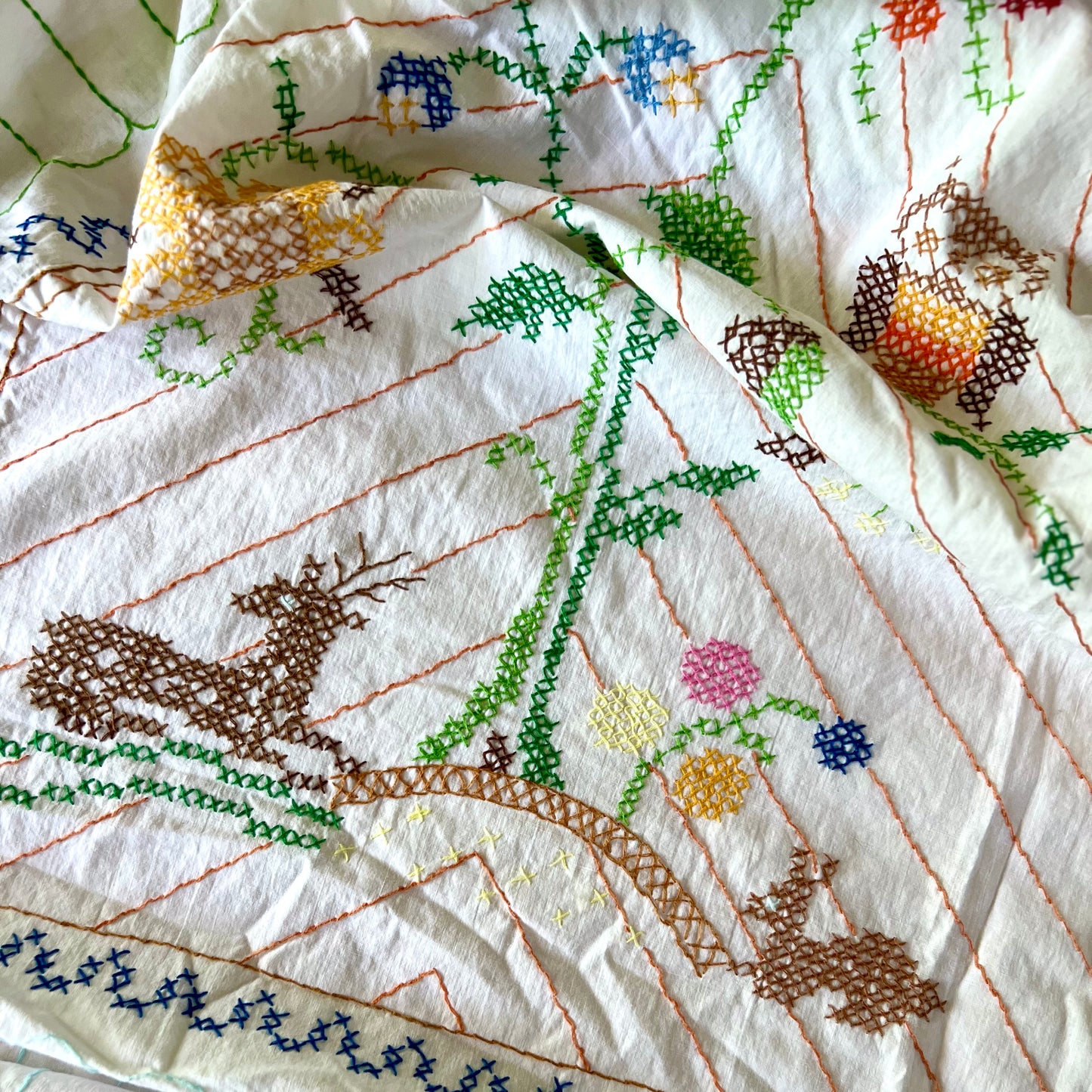 1940s Hand Embroidered Soft Cotton Coverlet